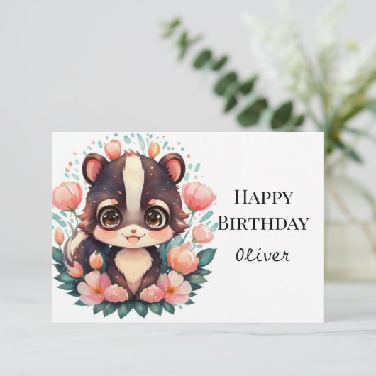 Carte Joyeux anniversaire de la Skunk bohème (Debout devant)