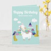 Carte Joyeux anniversaire de lama mignon et coloré (Fleur jaune)