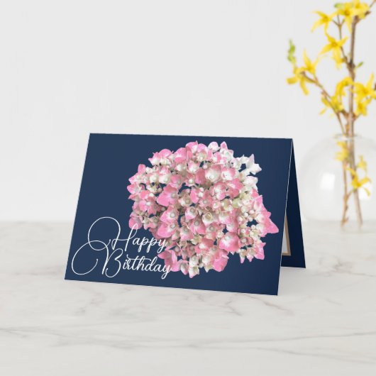 Carte Joyeux anniversaire de l'Hydrangée rose/blanc (Fleur jaune)