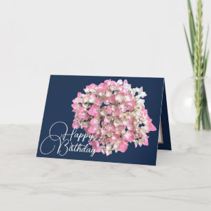 Carte Joyeux anniversaire de l'Hydrangée rose/blanc