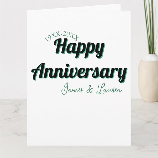 Carte Joyeux anniversaire de mariage nom date année vert (Devant)