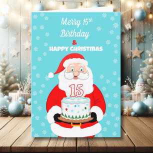 Carte Joyeux anniversaire de Noël 15 ans Santa