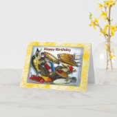 Carte Joyeux Anniversaire de pêche (Fleur jaune)