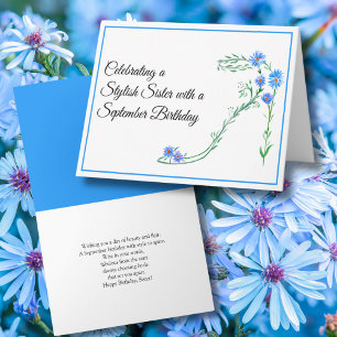 Carte Joyeux anniversaire de septembre Siste Asters Bleu