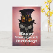 Carte Joyeux anniversaire de Steampunk ! - Hibou (Fleur jaune)