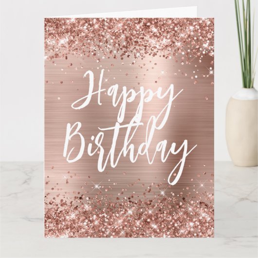 Carte Joyeux Anniversaire de Style Manuscrit Paillettes (Devant)