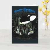 Carte Joyeux Anniversaire de thon orque océan (Fleur jaune)