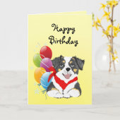 Carte Joyeux anniversaire de tri chiot australien noir (Fleur jaune)