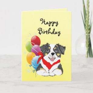 Carte Joyeux anniversaire de tri chiot australien noir