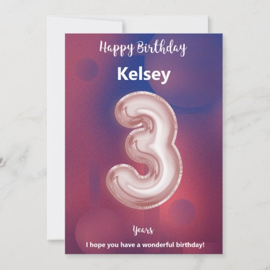 Carte Joyeux anniversaire de trois ans (Devant)