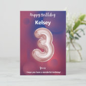 Carte Joyeux anniversaire de trois ans (Debout devant)