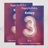 Carte Joyeux anniversaire de trois ans (Devant / Derrière)