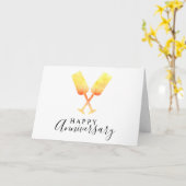 Carte Joyeux Anniversaire de verre de champagne Script é (Fleur jaune)