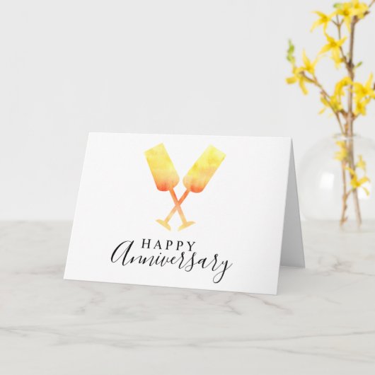 Carte Joyeux Anniversaire de verre de champagne Script é (Fleur jaune)