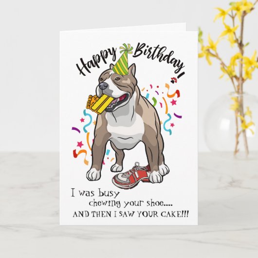 Carte Joyeux anniversaire de votre Pitbull Buddy (Fleur jaune)