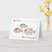 Carte Joyeux anniversaire (des carpes colorées) (Fleur jaune)