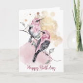 Carte Joyeux anniversaire des colibris roses (Devant)