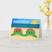 Carte Joyeux anniversaire des deux tortues de mer mignon (Fleur jaune)
