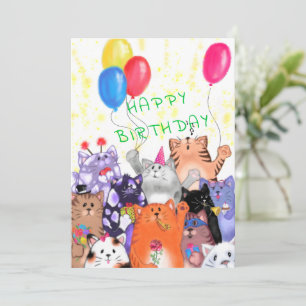 Carte Joyeux Anniversaire - Dessin de fête de chat heure
