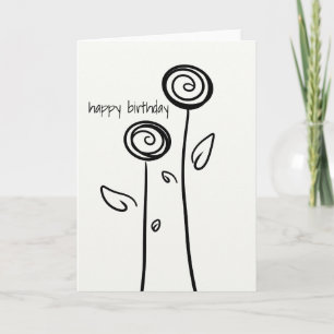 Carte Joyeux anniversaire Deux Fleurs Dessin simple lign