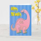 Carte Joyeux Anniversaire Dinosaure Rose (Fleur jaune)