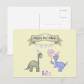 Carte Joyeux Anniversaire Dinosaures avec Ballons (Devant / Derrière)