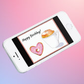 Carte Joyeux anniversaire Donut rose latte