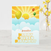Carte Joyeux anniversaire d'or (Fleur jaune)