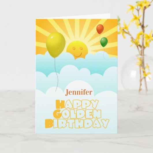 Carte Joyeux anniversaire d'or (Fleur jaune)