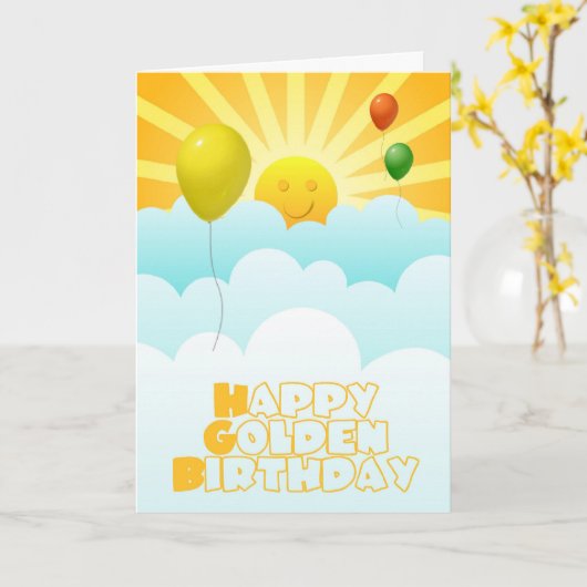 Carte Joyeux anniversaire d'or (Fleur jaune)