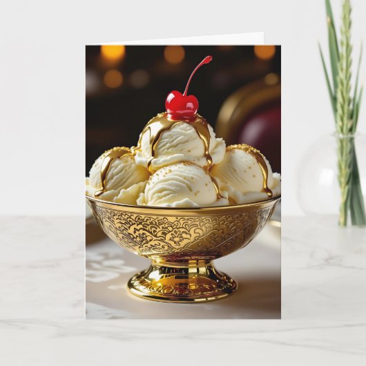 Carte Joyeux anniversaire d'or | Crème glacée Sundae (Devant)