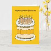 Carte Joyeux Anniversaire d'or, gâteau et bougies. (Fleur jaune)