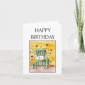 Carte Joyeux Anniversaire, Dormir Folk Art Chat Imprimer (Devant)