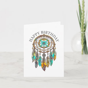 Carte Joyeux anniversaire Dreamcatchers Turquoises Mysti
