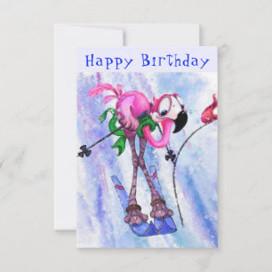 Carte Joyeux anniversaire - Drôle Flamant rose rose - Jo