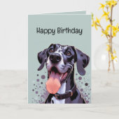 Carte Joyeux Anniversaire Drôle Grand Chien Danse (Fleur jaune)