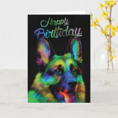 Carte Joyeux anniversaire du berger allemand (Fleur jaune)