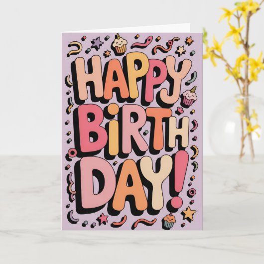 Carte Joyeux Anniversaire du Cute Pastel (Fleur jaune)