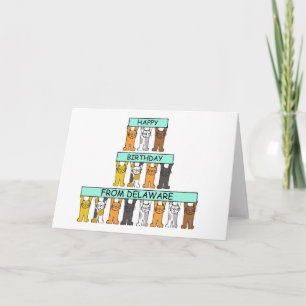 Carte Joyeux anniversaire du Delaware Cartoon Cats