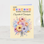 Carte Joyeux Anniversaire du diamant noms fleurs pêche (Devant)
