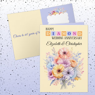 Carte Joyeux Anniversaire du diamant noms fleurs pêche