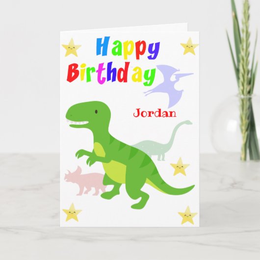 Carte Joyeux anniversaire du Dinosaur Vert T Rex (Devant)