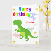 Carte Joyeux anniversaire du Dinosaur Vert T Rex (Fleur jaune)