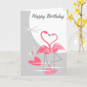 Carte Joyeux anniversaire du Flamingo (Fleur jaune)