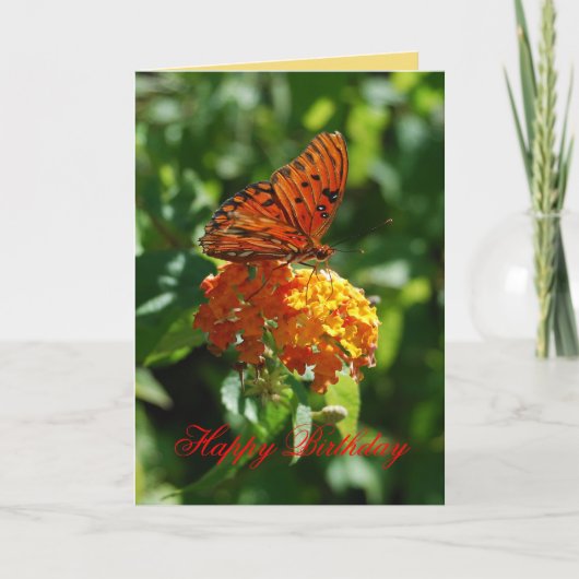 Carte Joyeux Anniversaire du Golfe Fritillaire Papillon, (Devant)