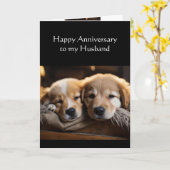 Carte Joyeux anniversaire du mari mignon chien chiot amo (Fleur jaune)