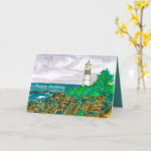 Carte Joyeux anniversaire du phare du Maine (Fleur jaune)