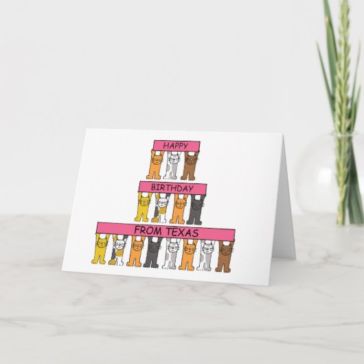 Carte Joyeux anniversaire du Texas Cartoon Cats (Devant)