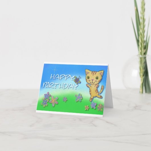Carte Joyeux anniversaire d'un chat heureux de danse (Devant)