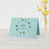 Carte Joyeux anniversaire d'un Turquoise de colibri lége (Fleur jaune)